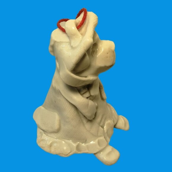 White Dog in Dress Bonnet Vintage Rustic Primitive Unique Ceramic Pinch Art OOAK - Picture 2 of 7